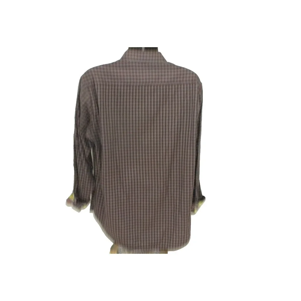 Robert Graham Shirt Mens XL Maroon Gray Check Button Up Contrast Flip Cuff Stain - Picture 8 of 16